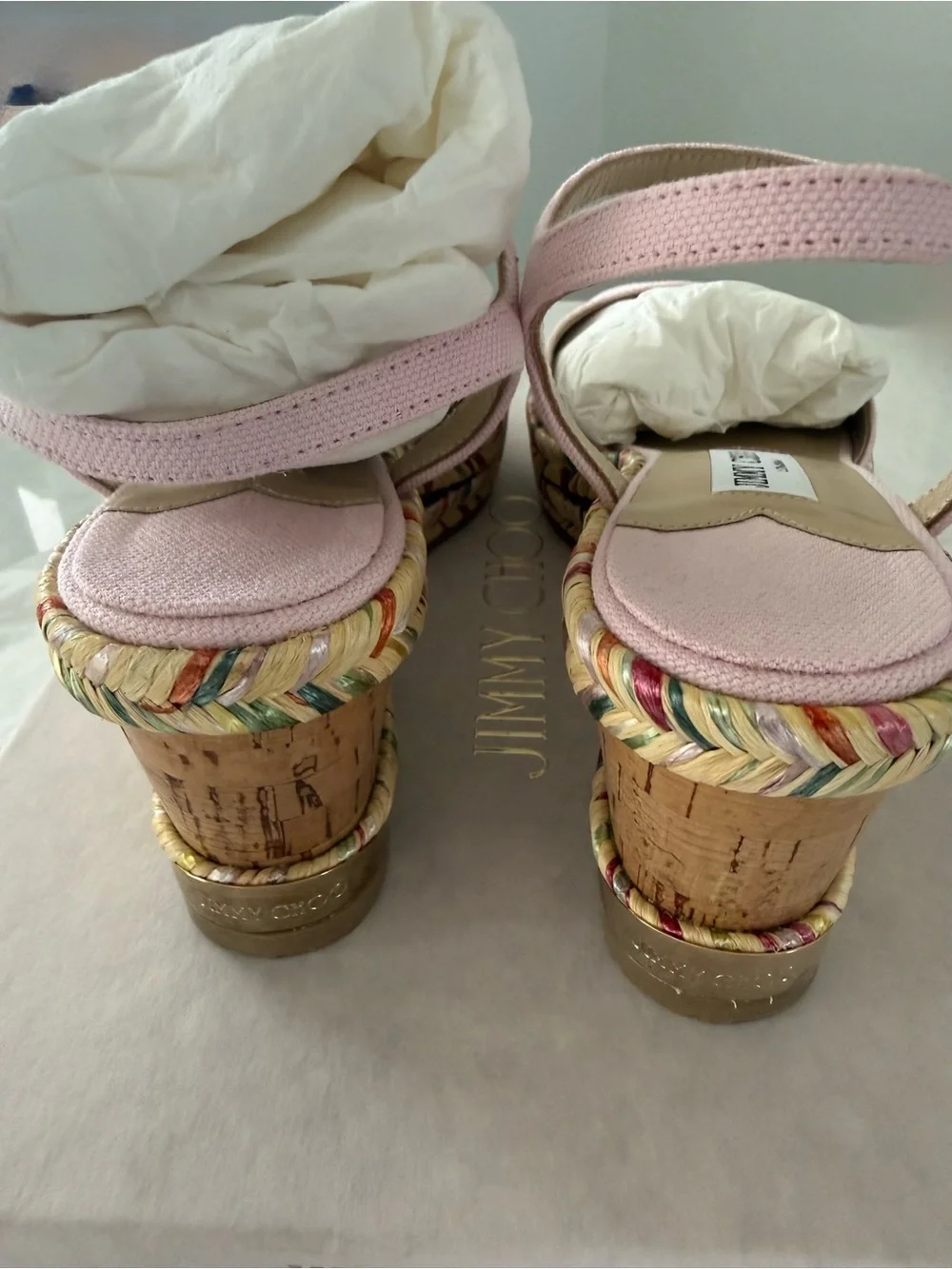 Jimmy Choo Perla 70 Pale Pink Espadrille Wedge Sandals